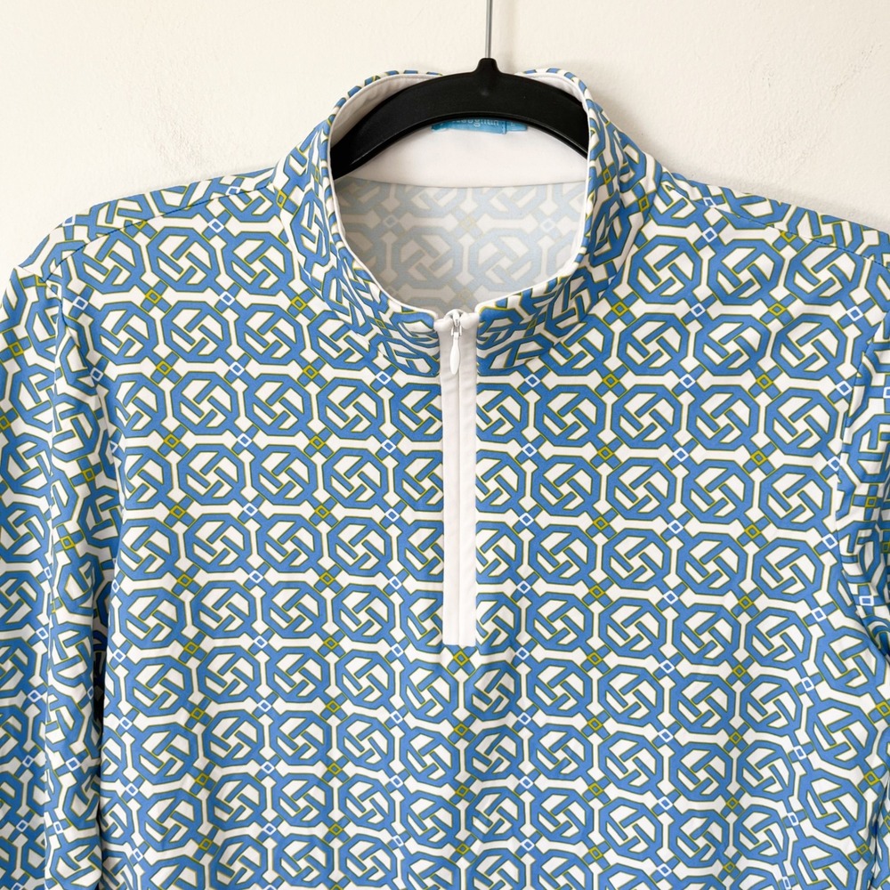J.McLaughlin Catalina Cloth 1/4 Zip Pullover Geometric Print Large Blue Yellow - Picture 3 of 10